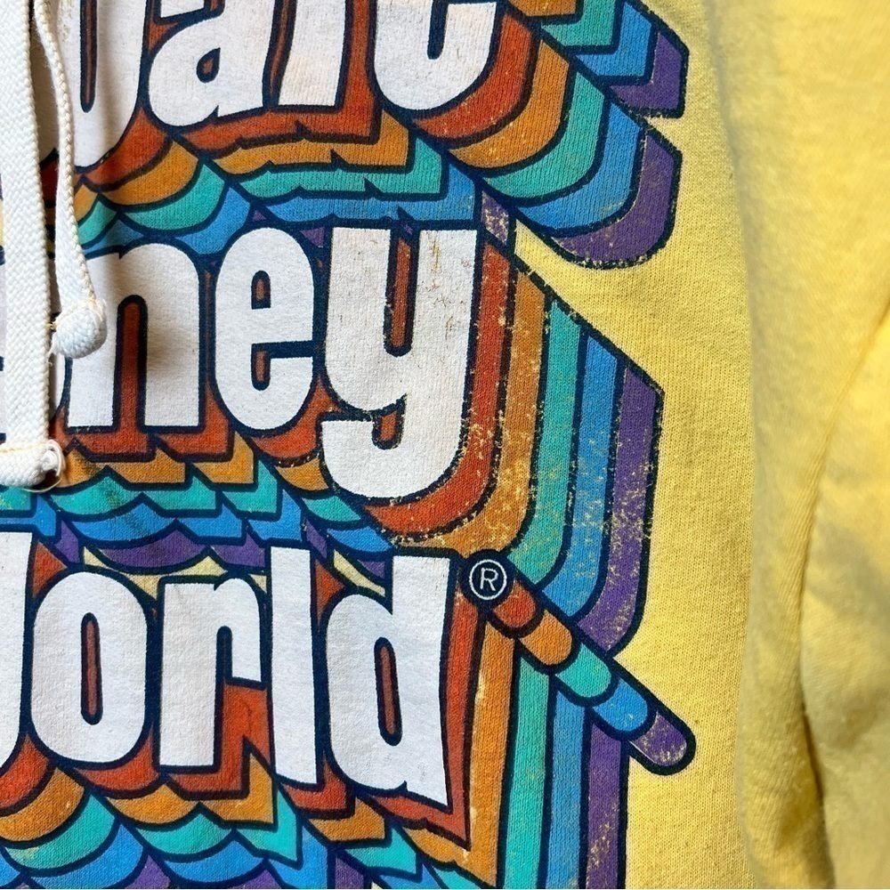 Walt Disney World PARKS Sweatshirt Retro Style Hoodie Yellow Rainbow Women Small - Picture 3 of 7